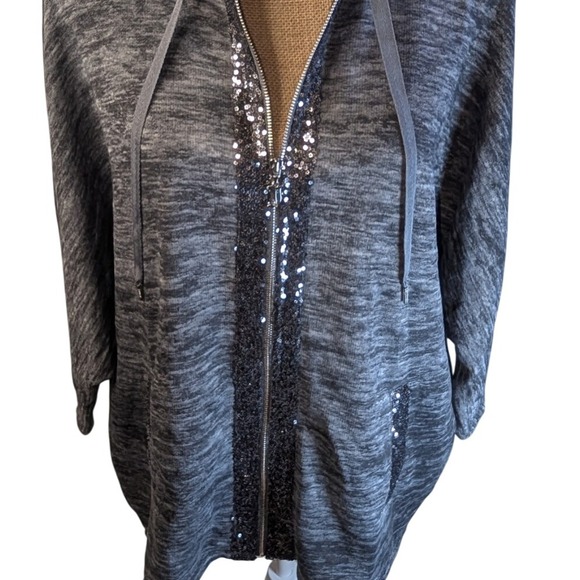 Juicy Couture Gray Heathered Sequin Zip Up Hoodie Jacket Women's Medium - Picture 2 of 7